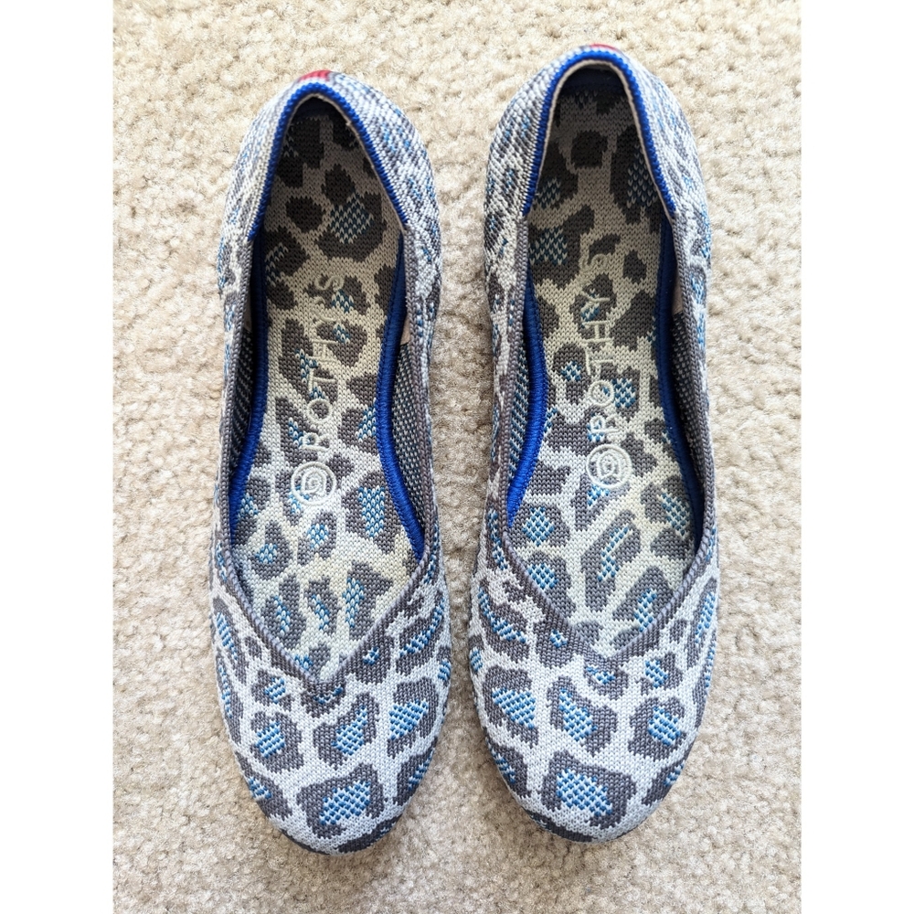 Rothy’s The Flat, Gray and Blue Leopard Print, Size 7 Ballet Flat